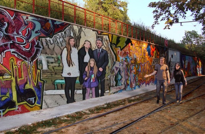 A mural of Transnistrian president Vadim Krasnoselsky and his family.