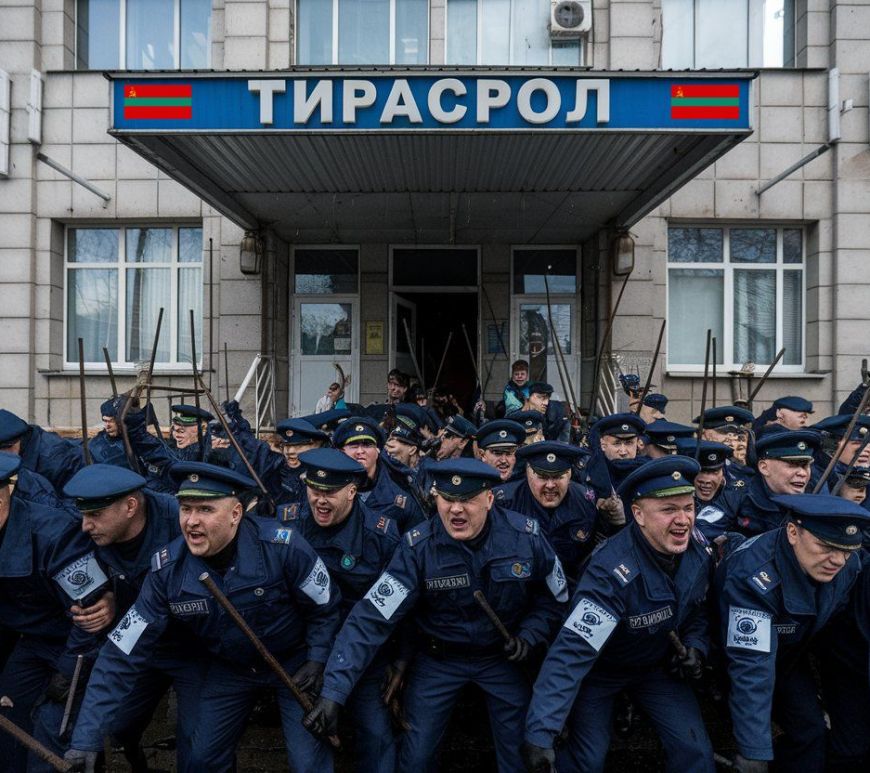 a completely real and authentic photograph of the police headquarters in Tiraspol